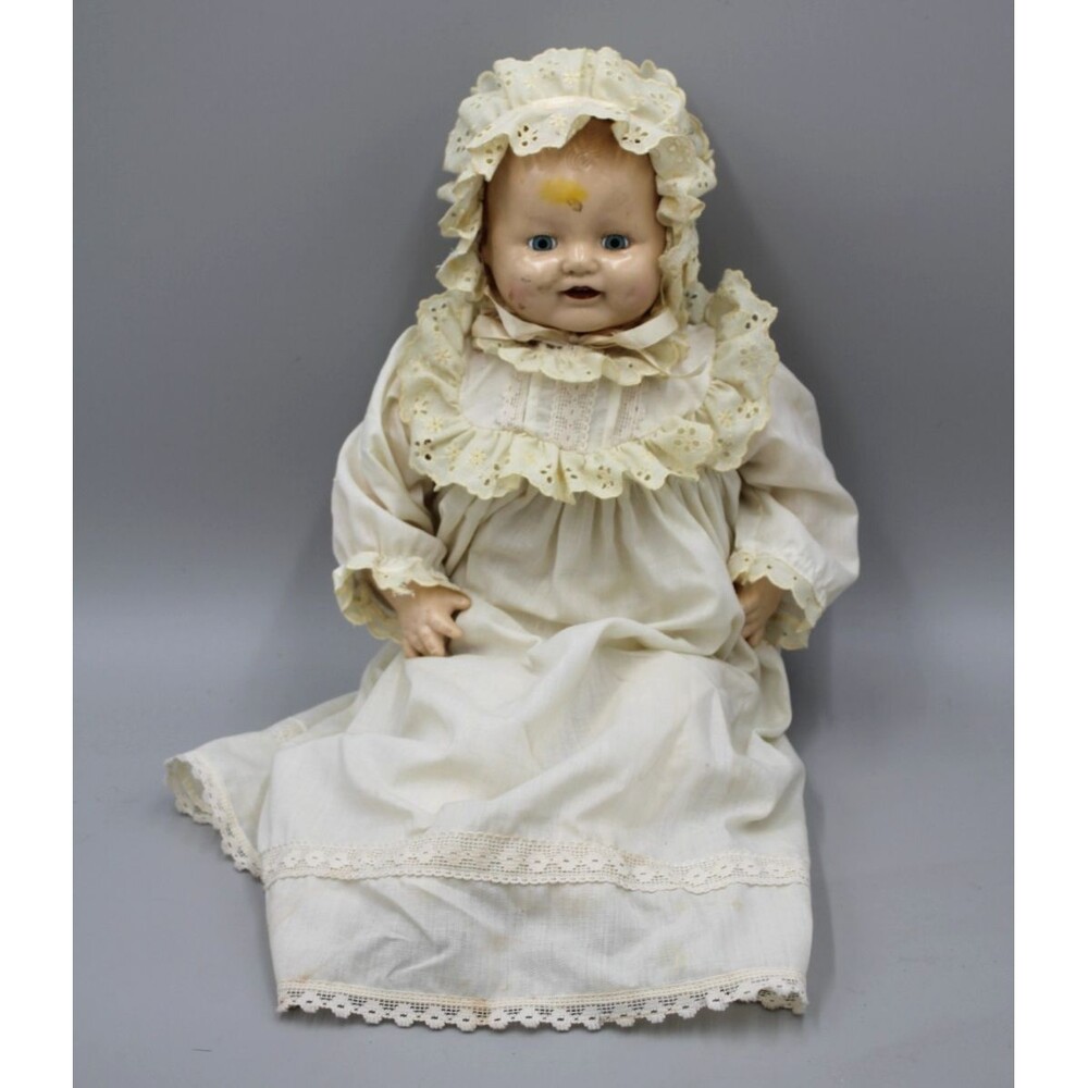 1985 Horseman 20” Doll Composition (damage/marks) Baby Display Dress/Bonnet
